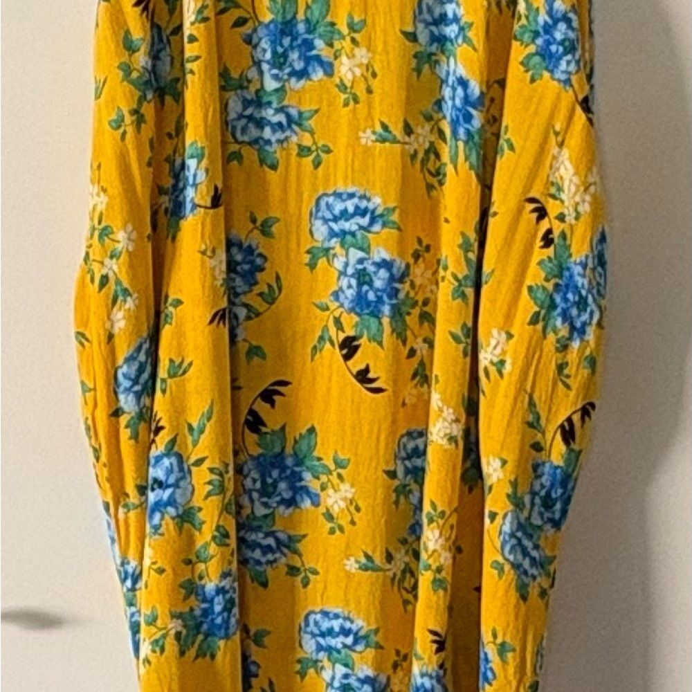 Love Stitch Floral Maxi Dress S M Yellow Gauze Boho Tiered Pocket Vacation Cami - Picture 3 of 10